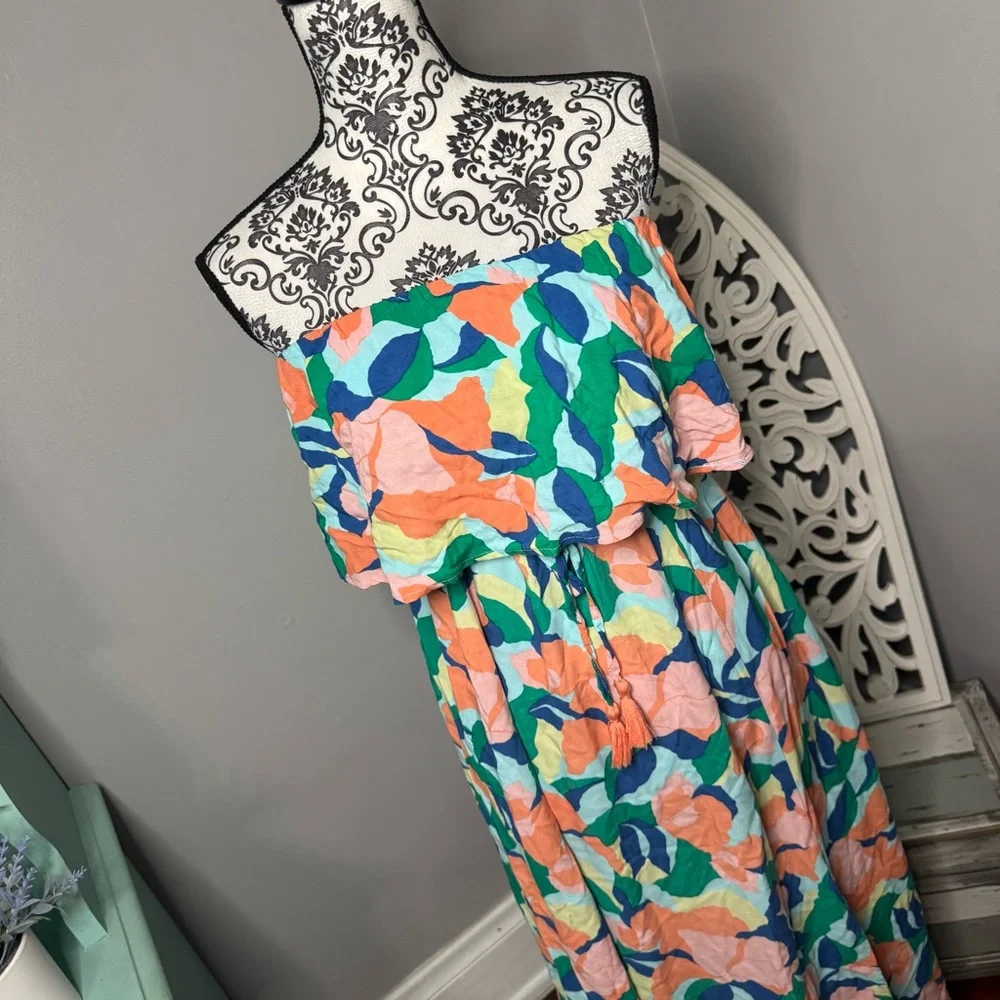 Jopna Boho Flowy Strapless Maxi Dress Size Medium Beach Vacation Resortwear - Picture 2 of 11